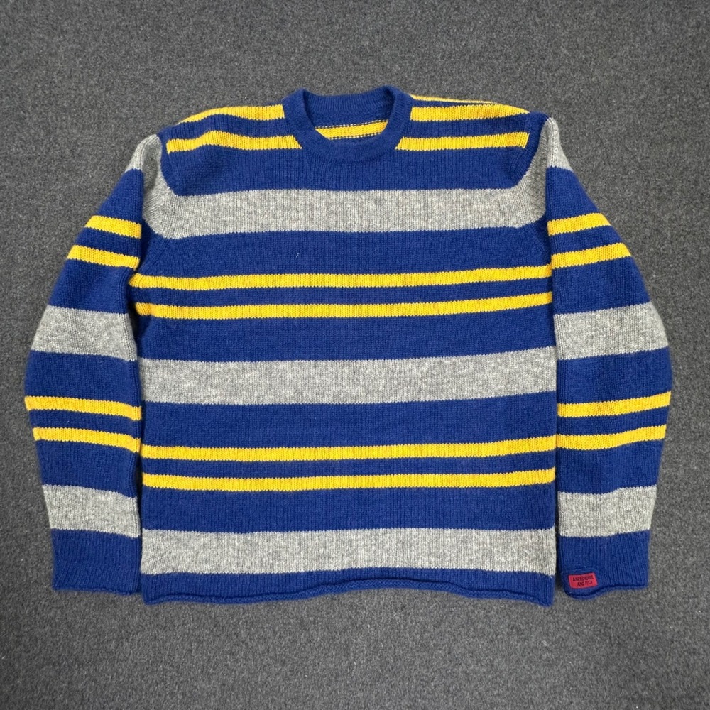 Vintage Abercrombie & Fitch Striped Knit Sweater Mens L Blue Gray Yellow